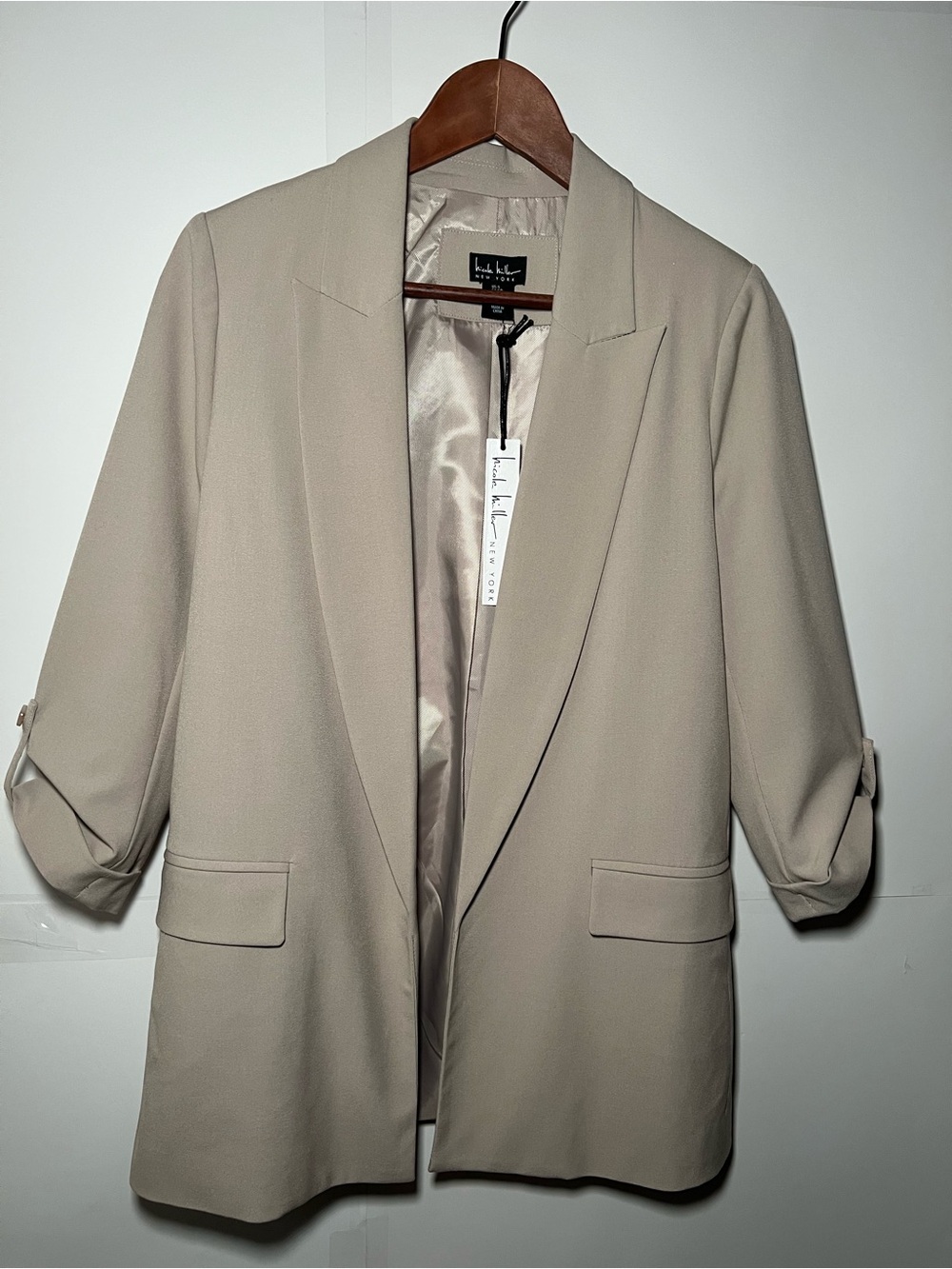 Nicole Miller Light Beige Open-Front Blazer